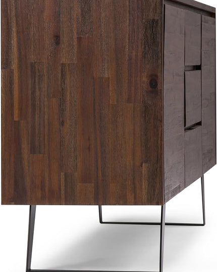 SIMPLIHOME Lowry SOLID ACACIA WOOD and Metal 60 Inch Wide Rectangle Modern Industrial Sideboard Buffet in Distressed Charcoal Brown, For the Dining Room and Kitchen - LeafyLoom