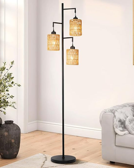 Farmhouse Floor Lamp, Industrial Style Tall Lamps, Boho Tree Standing Tall Lamp with Sturdy Modern Vintage Design for Living Room Bedroom Office Dining Room(Black) - LeafyLoom