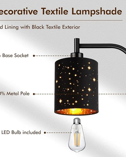 Industrial Floor Lamp, Modern Standing Lamps for Bedroom with 6W LED Bulb, Foot Switch, Farmhouse Floor Lamp with Decorative Lampshade, Metal Tall Stand up Light, Vintage Lamp for Living Room, Black - LeafyLoom