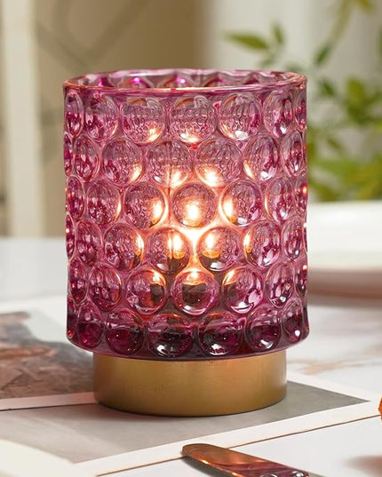 Battery Operated Table Lamp with Timer, 4.7" Tall Round Small Lamps, Cordless Crystal Night Light,Battery Powered Bedside Lamp, for Corner/Living Room/Bedroom/Tabletop, Purple - LeafyLoom