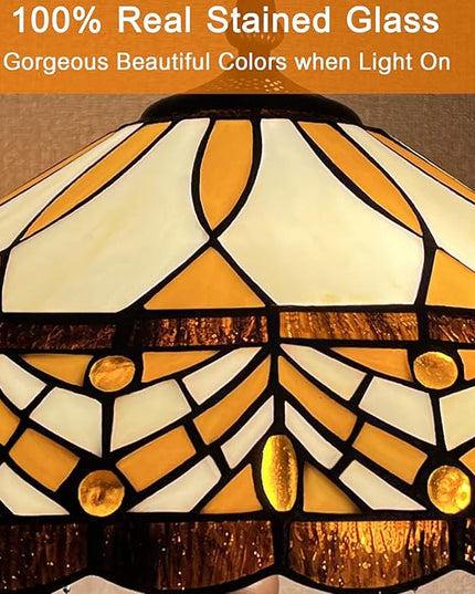 Capulina Tiffany Floor Lamp Amber Melody Antique Style Stained Glass Standing Reading Light 2-Light 16X16X66 Inches for Living Room Bedroom Home Office - LeafyLoom