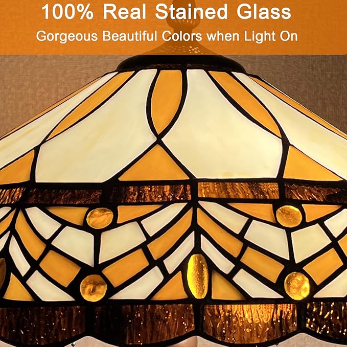 Capulina Tiffany Floor Lamp Amber Melody Antique Style Stained Glass Standing Reading Light 2-Light 16X16X66 Inches for Living Room Bedroom Home Office - LeafyLoom