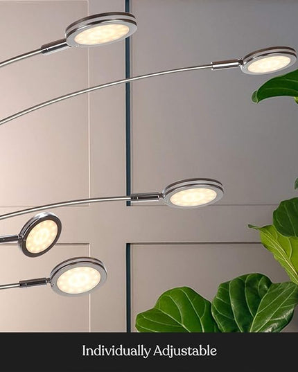 Brightech Orion Arc Floor Lamp for Living Room, Tree Floor Lamp with 5 Adjustable Arms, Multi-Head Standing Lamp with Flexible Rotating LEDs for Bedroom, Dorm - Bright Hanging Lighting - Satin Nickel - LeafyLoom