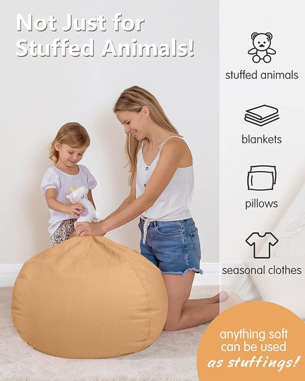 Aubliss Stuffed Animal Bean Bag Storage Chair (Solid Khaki, Large (38'')) - LeafyLoom