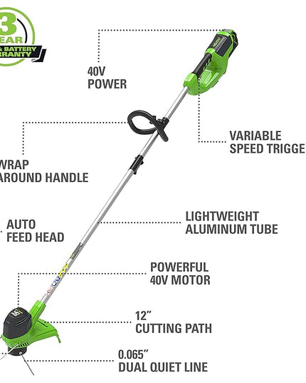 Greenworks 40V (550 CFM / 130 MPH) Brushless Axial Blower + Trimmer, 4.0Ah USB Battery and Charger Included - LeafyLoom