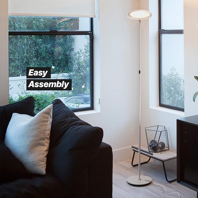 Brightech Sky Flux Dimmable LED Floor Lamp – Super Bright Floor Lamp for Living Room and Offices – Torchiere Standing Lamp with 3 Light Options, Tall Lamp for Bedroom Reading and More - White - LeafyLoom