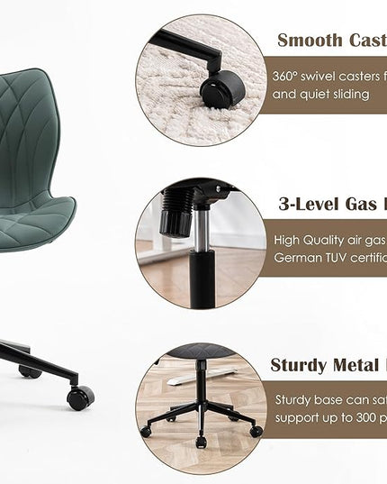 YOUNUOKE Office Desk Chair, Comfy Home Office Chairs, Small Comfortable Desk Chairs with Wheels, Armless PU Leather Chairs for Computer Conference, Slate - LeafyLoom