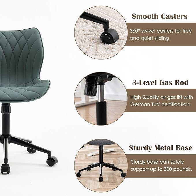 YOUNUOKE Office Desk Chair, Comfy Home Office Chairs, Small Comfortable Desk Chairs with Wheels, Armless PU Leather Chairs for Computer Conference, Slate - LeafyLoom