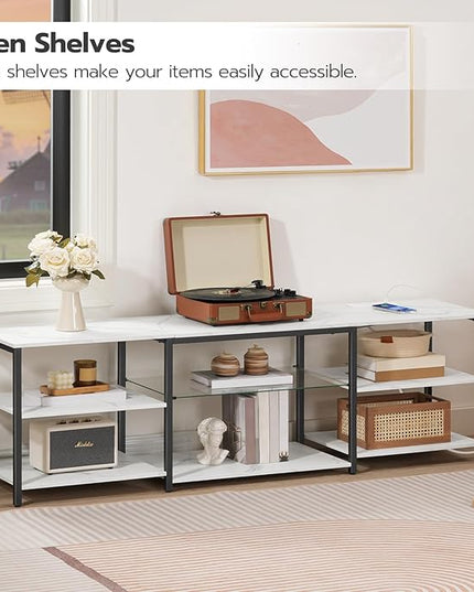 HOOBRO LED TV Stand for 75 Inch TVs with Charging Station, Gaming Entertainment Center with 3-Tier Open Storage, Long 63” Media TV Console Table, TV Stand for Living Room, Marble White BM21UDDS01 - LeafyLoom