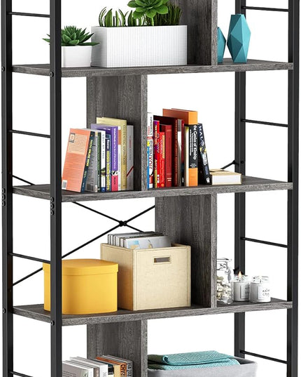 armocity Bookshelf, 5 Tier Tall Modern Bookcase Wood Metal Frame Standing Book Shelf, Display Bookshelves Storage Organizer for Bedroom Living Room Home Office, Grey - LeafyLoom