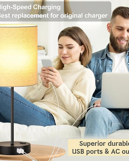 【Upgraded】Set of 2 Touch Beige Table Lamps with 2 USB Ports & AC Outlet, 3-Way Dimmable Bedside Nightstand Lamps for Living Room Nursery Office Bedroom, 800 Lumens 2700K Warm Bulbs Included - LeafyLoom