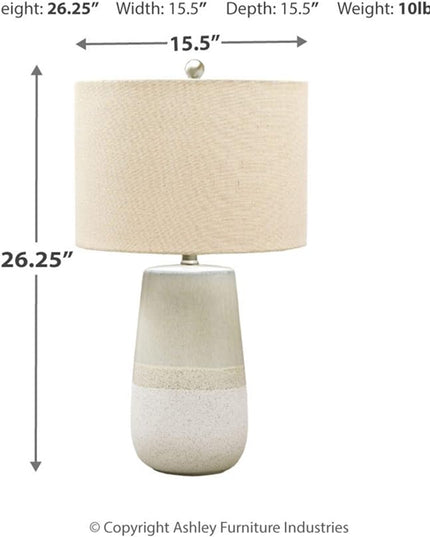 Signature Design by Ashley Shavon Contemporary 27" Textured Neutral Glaze Table Lamp, Beige & White - LeafyLoom