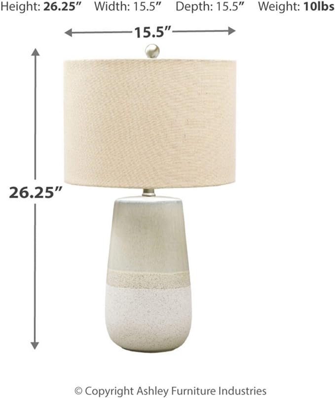 Signature Design by Ashley Shavon Contemporary 27" Textured Neutral Glaze Table Lamp, Beige & White - LeafyLoom