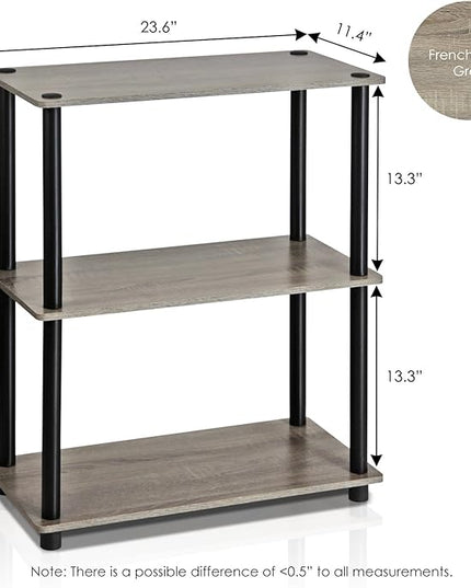 Furinno Turn-N-Tube Display Rack, 3-Tier Single, French Oak Grey/ Black - LeafyLoom