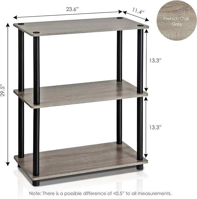 Furinno Turn-N-Tube Display Rack, 3-Tier Single, French Oak Grey/ Black - LeafyLoom