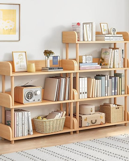4-Tier Wooden Open Bookcase - Modern Display Bookshelf with Top Edge and Solid Wood Frame for Home and Office, Storage Cabinet, Oak - LeafyLoom