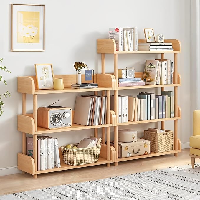 4-Tier Wooden Open Bookcase - Modern Display Bookshelf with Top Edge and Solid Wood Frame for Home and Office, Storage Cabinet, Oak - LeafyLoom