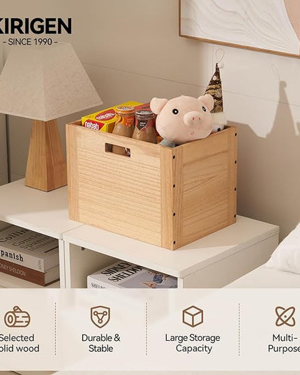 KIRIGEN Stackable Wood Storage Cube /Basket/ Bins Organizer for Home Books Clothes Toy Modular Open Cubby Storage System - Office Cubical Bookcase Closet Shelves C26-NA - LeafyLoom
