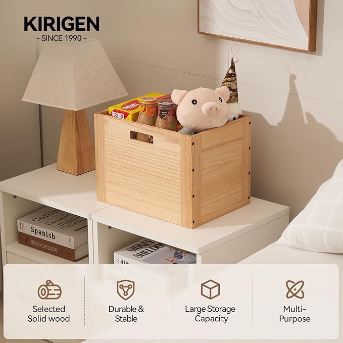 KIRIGEN Stackable Wood Storage Cube /Basket/ Bins Organizer for Home Books Clothes Toy Modular Open Cubby Storage System - Office Cubical Bookcase Closet Shelves C26-NA - LeafyLoom