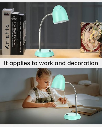 Eye-Caring Table Lamp of Simple Designs Home E26 Led Screw Basic Metal Desk Lamp with Flexible Gooseneck Hose Neck Study Lamp for Bedroom Office Living Room Convenient On/Off Switch(Green) - LeafyLoom
