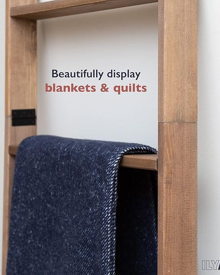 Ilyapa Blanket Ladder for The Living-Room - Rustic Decorative Quilt Ladder with Folding Construction for Easy Storage, Brown Weathered Wood - LeafyLoom