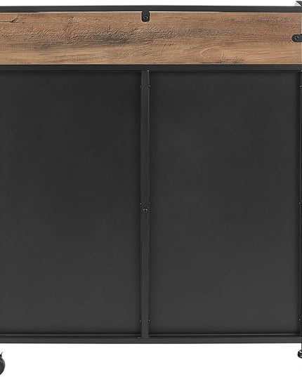 Walker Edison Malcomb Urban Industrial Metal Mesh Double Door Rolling Bar Cabinet, 33 Inch, Rustic Oak - LeafyLoom