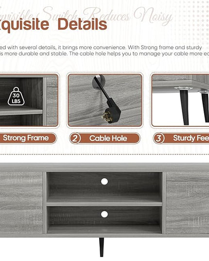 YESHOMY Modern TV Stand for 65" Television, Entertainment Center with Two Storage Cabinets, Retro Style Media Console for Living Room, Bedroom, Office, 58 Inch, Light Gray - LeafyLoom
