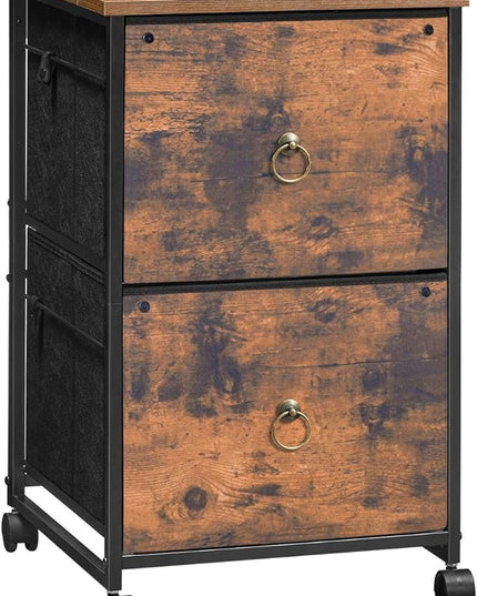 HOOBRO 2 Drawer Mobile File Cabinet, Rolling Printer Stand, Vertical Filing Cabinet, Office Cabinet, Filing Cabinet for Home Office, A4/Letter Size, Nonwovens Drawer, Rustic Brown BF20WJ01 - LeafyLoom