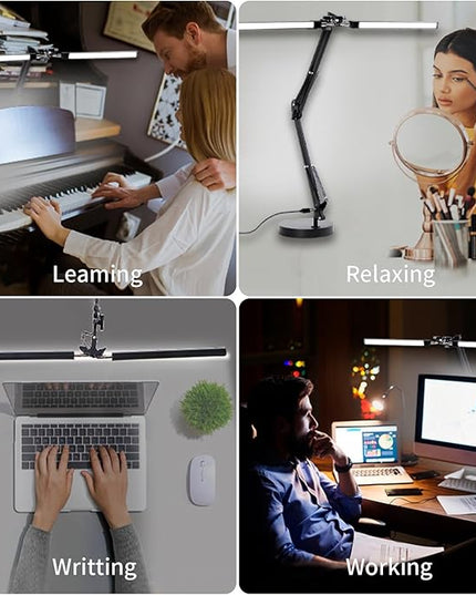 Double Swing Arm Bright LED Desk Light Adjustable Foldable Desk Lamp for Home Office, 3 Colors Lighting & Stepless Dimming Dimmable Table Desk Light for Work/Study/Craft - LeafyLoom