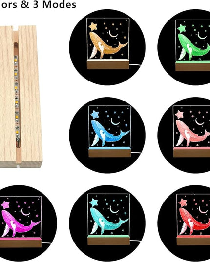2Pack 6" Wood Rectangle Display Pedestal,Wooden Rectangle Colorful Lights Display Base for Acrylic and Plexiglass,Wood Night LED Light Lamp Base - LeafyLoom