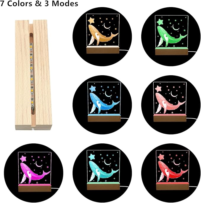2Pack 6" Wood Rectangle Display Pedestal,Wooden Rectangle Colorful Lights Display Base for Acrylic and Plexiglass,Wood Night LED Light Lamp Base - LeafyLoom
