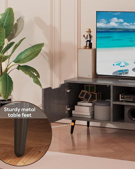 Maxtown TV Stands for Living Room, TV Console Table for 55 Inch TV, Entertainment Center with 1 Cabinet, 2 drawers, Media Console with Metal Feet for Bedroom, Living Room, Dark Grey - LeafyLoom