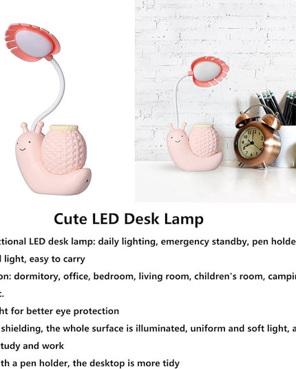 LED Desk Lamp with Pen Holder Cartoon Holder Table Lamp Multiple Function USB Charging Cute Desk Light for Students Kids(Pink) - LeafyLoom