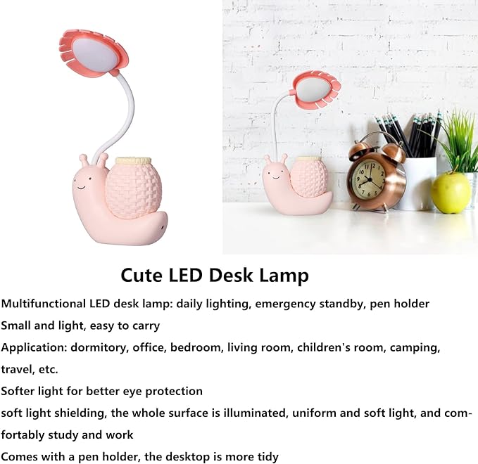 LED Desk Lamp USB Charging, Cartoon Animal LED Small Desk Lamp, Multifunction Table Lamp, LED Desk Lamp with Pen Holder for s (pink) - LeafyLoom