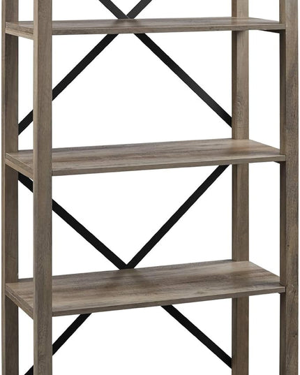 Walker Edison Andersen Urban Industrial Metal X Back 4 tier Bookshelf, 64 Inch, Grey Wash - LeafyLoom