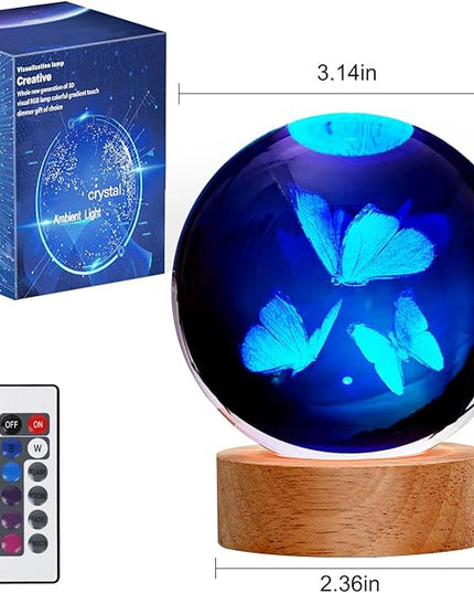 Butterfly Gifts for Women, Large 3D Butterfly Lamp, Crystal Butterfly Night Light 16 Color Changing with Remote Control for Bedroom Decor, 3 Butterflies Figurines - LeafyLoom
