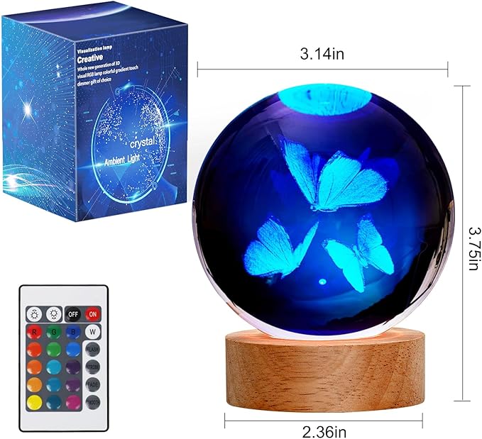 Butterfly Gifts for Women, Large 3D Butterfly Lamp, Crystal Butterfly Night Light 16 Color Changing with Remote Control for Bedroom Decor, 3 Butterflies Figurines - LeafyLoom