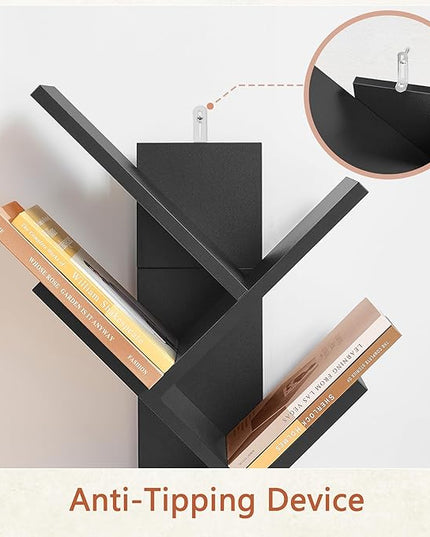 7 Tier Tree Bookshelf with Drawer, Tree Bookcase with Storage, Modern Floor Standing Bookshelves Organizer for Bedroom, Living Room, Home Office, Black - LeafyLoom