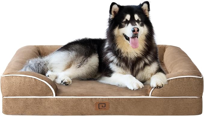 EHEYCIGA Orthopedic XL Dog Beds, Waterproof Memory Foam Dog Bed for Extra Large Dogs, Non-Slip Bottom and Egg-Crate Foam Big Dog Couch Bed with Washable Removable Cover, Camel EHEYCIGA
