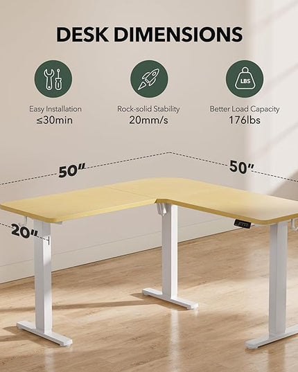 FEZIBO Standing Desk, Electric Stand up Height Adjustable Home Office Table, Sit Stand Desk, Nature Top - LeafyLoom