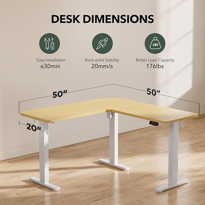 FEZIBO Standing Desk, Electric Stand up Height Adjustable Home Office Table, Sit Stand Desk, Nature Top - LeafyLoom