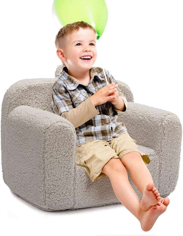 ALIMORDEN Kids Ultra-Soft Snuggle Foam Filled Chair, Toddler Cuddly Sherpa Reading Couch for Boys and Girls, Light Grey - LeafyLoom