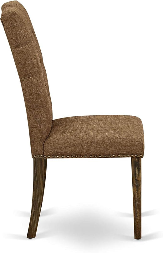 East West Furniture F3EL7-718 Ferris 7 Piece Kitchen Set Consist of a Round Table with Pedestal and 6 Brown Linen Fabric Parsons Dining Chairs, 48x48 Inch - LeafyLoom