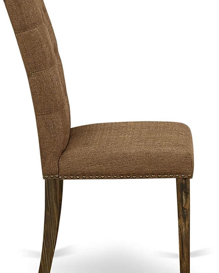 East West Furniture F2EL5-718 Ferris 5 Piece Kitchen Set Includes a Round Dining Table with Pedestal and 4 Brown Linen Fabric Parson Chairs, 48x48 Inch - LeafyLoom