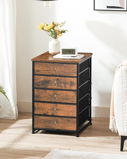 HOOBRO 5-Drawer Chest, File Cabinet, Office Cabinet with Drawers, Rolling Printer Stand, Filing Cabinet for Living Room, Home Office, Nonwovens Drawer, Easy Assembly, Rustic Brown BF50WJ01 - LeafyLoom