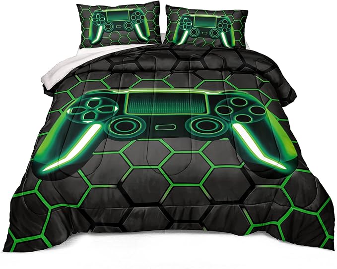 Boys Comforter Set,Gaming Bedding for Kids Teen,Game Console Comforter Set for Gamer Room Decor(comforter-Game43,Twin) - LeafyLoom