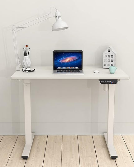 SHW Electric Height Adjustable Desk with Memory Preset, 40 x 24 Inches, White - LeafyLoom