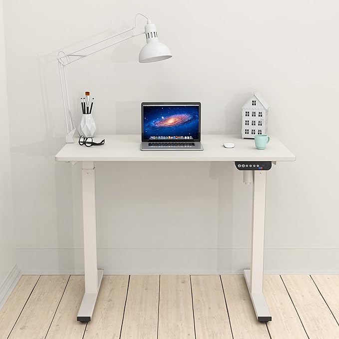 SHW Electric Height Adjustable Desk with Memory Preset, 40 x 24 Inches, White - LeafyLoom