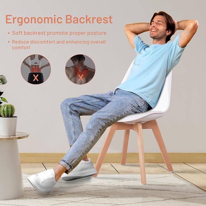FurnitureR Dining Chairs Set of 4, Kitchen Chairs with Wood Legs, Faux Leather Side Chairs Armless Mid Back for Living Room Bedroom, Cushioned Upholstered Dining Room Chairs, White - LeafyLoom