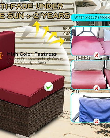 ClawsCover 9Pack Outdoor Seat and Back Cushions Replacement Covers Fit for 5 Pieces 4-Seater Wicker Rattan Patio Conversation Set Sectional Couch Furniture,Burgundy-Include Cover Only (Large) - LeafyLoom